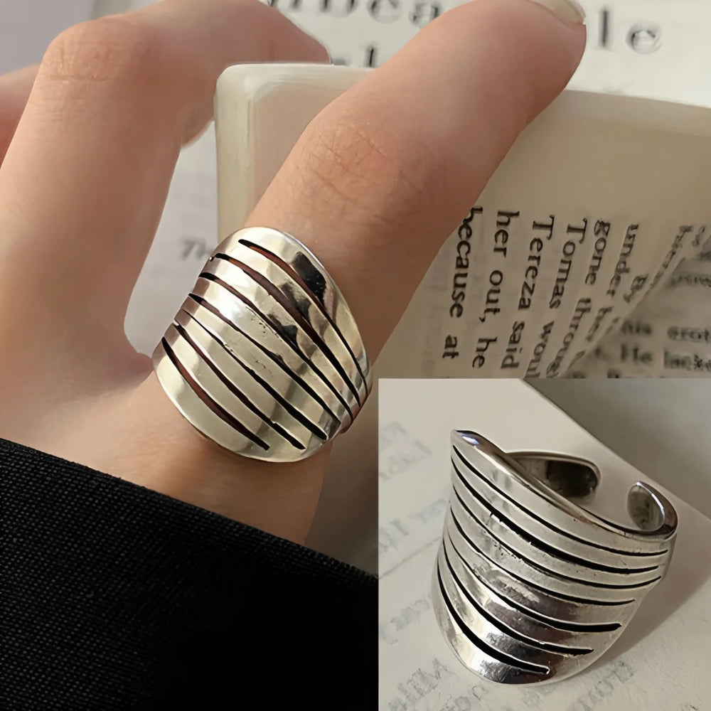 PANJBJ 925 Sterling Silve Multilayer Irregular Geometric Ring for Women Simple Char additional angle