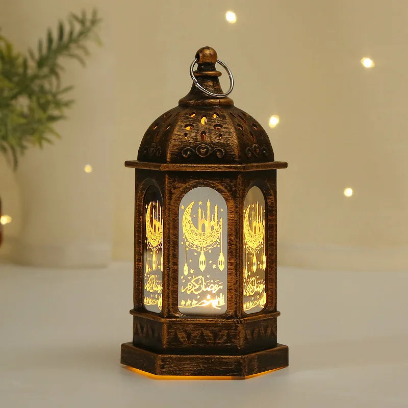 LED Star Moon Candlestick Light | Ramadan Decoration with Castle Wind Lamp close-up view