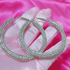 Y2K Blue Crystal Hoop Earrings Korean Fashion Charms Circular Ring Earrings for Women alternate view