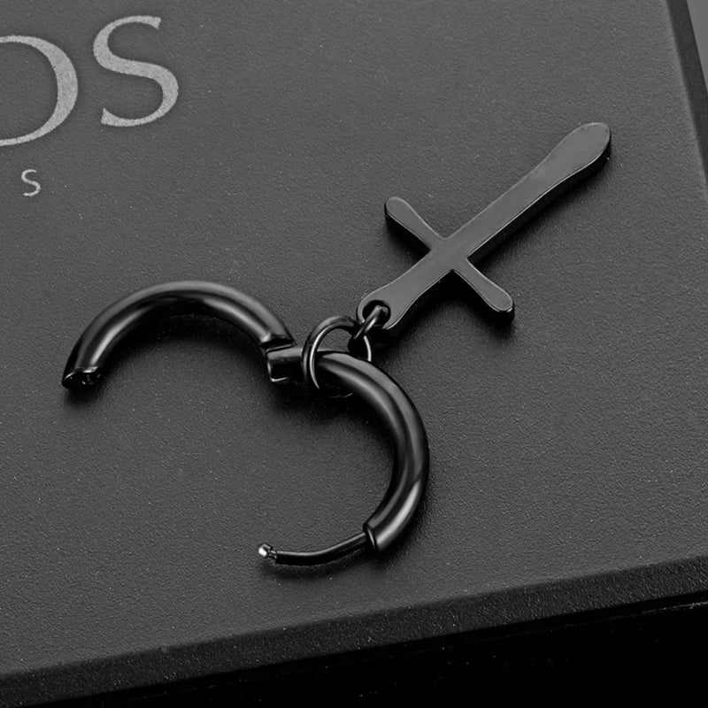 Vintage Punk Stainless Steel Stud Earrings for Men Women | 1 Pair Black Earrings Set lifestyle view