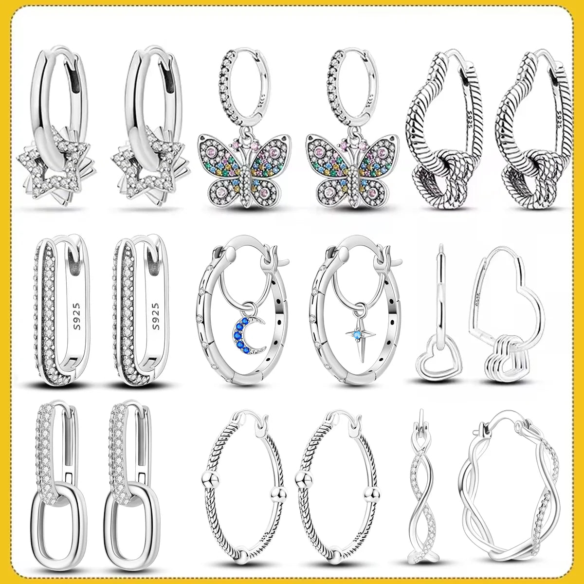 Hot Sale 925 Sterling Silver Heart Earrings Fit Original Charms Hoop Earrings For Women Girls Stud E