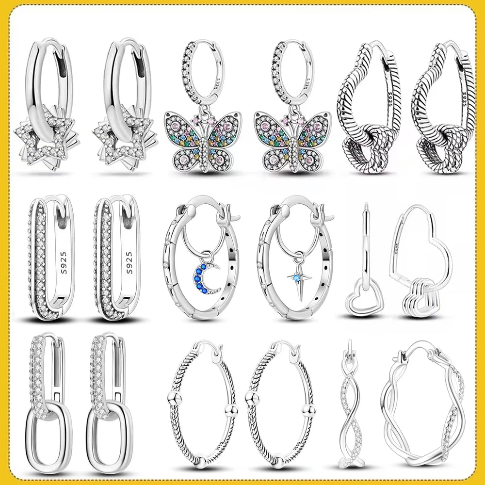 Hot Sale 925 Sterling Silver Heart Earrings Fit Original Charms Hoop Earrings For Women Girls Stud E