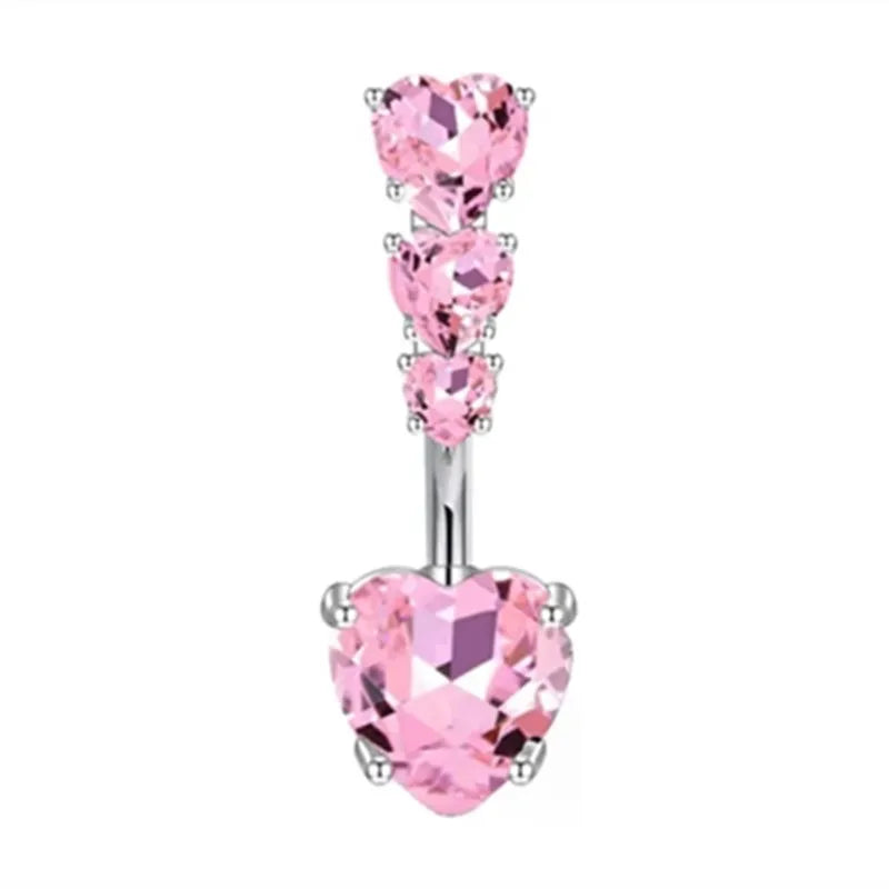 1PCS Pink Crown Belly Button Rings Jewelry Stainless Steel Heart Navel Piercing Barbel close-up view