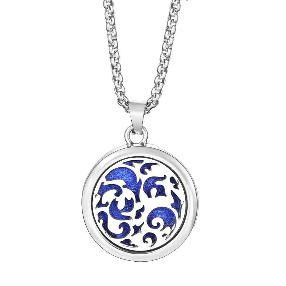20mm Pattern Insert Perfume Pad Locket Necklace | Stainless Steel Aromatherapy Pendant detail view