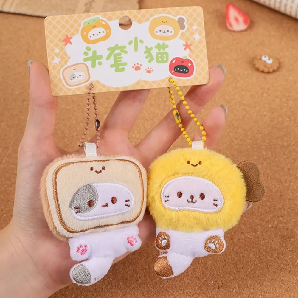 Multicolor Plush Cat Keychain Pendant Cartoon Kitten Keyring detail view