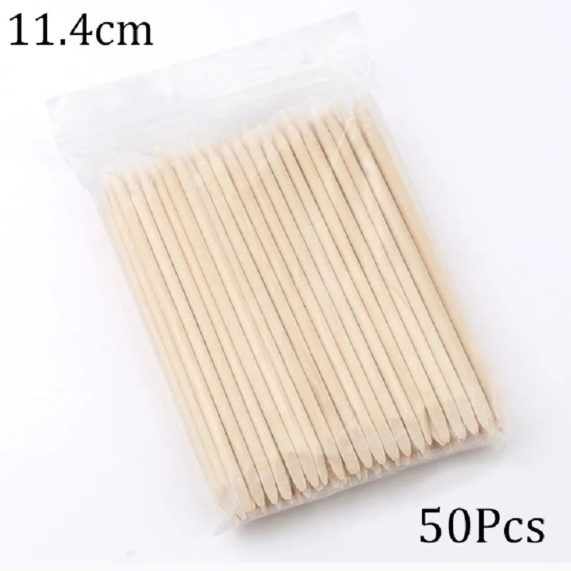 100/50pcs Nail Art Pusher Orange Wood Sticks Cuticle Pusher Remover Rhinestones Dotting detail view