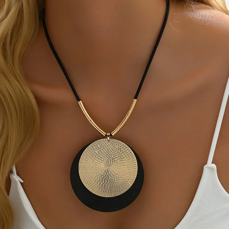 Creative Unique Large Round Vintage Pendant Necklace for Women Personalized Exaggerated Punk Style J