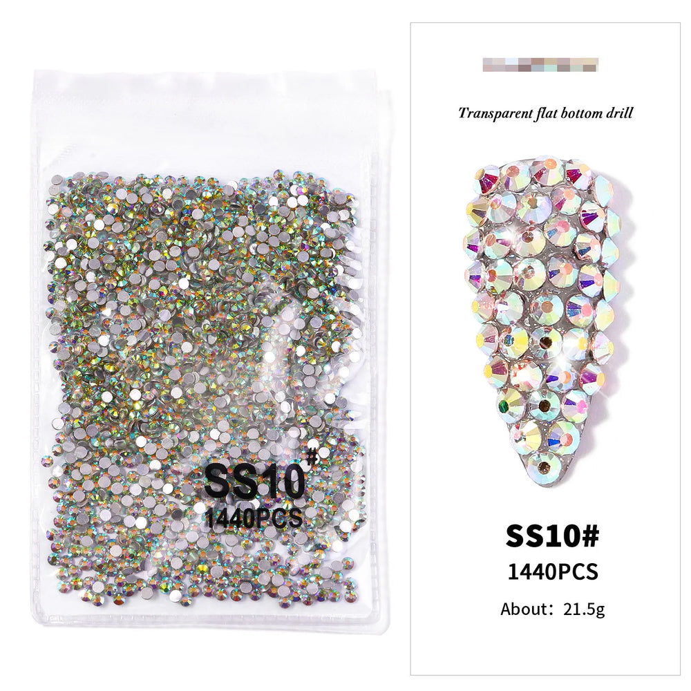 AB/Clear 1 Bag Nail Rhinestones Sizes SS3-SS12 1440 pcs Nail Art Decoration Flatback G close-up view