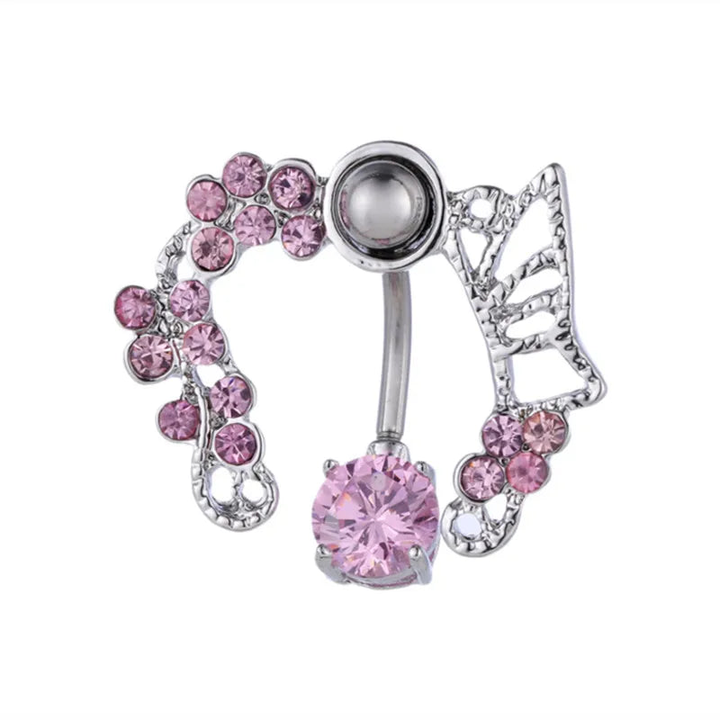 1PCS Pink Crown Belly Button Rings Jewelry Stainless Steel Heart Navel Piercing Barbe lifestyle view