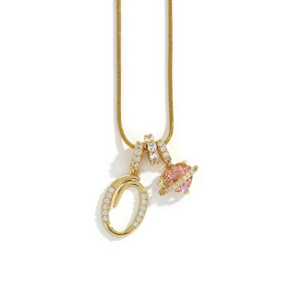 Gold Color Zircon Flower Pendant Necklace Female A-Z 26 Letter Alphabet Wedding Jewel alternate view