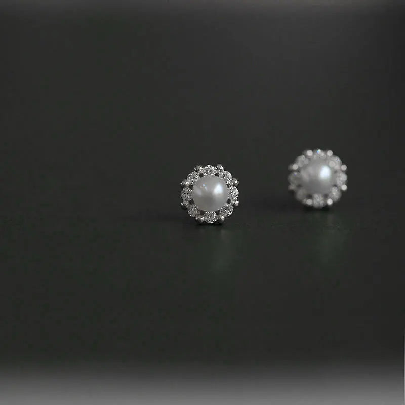 Upscale 14k Gold Jewelry Real Gold Earrings Zircon Pearl Twist Luxury Stud Earrings f alternate view