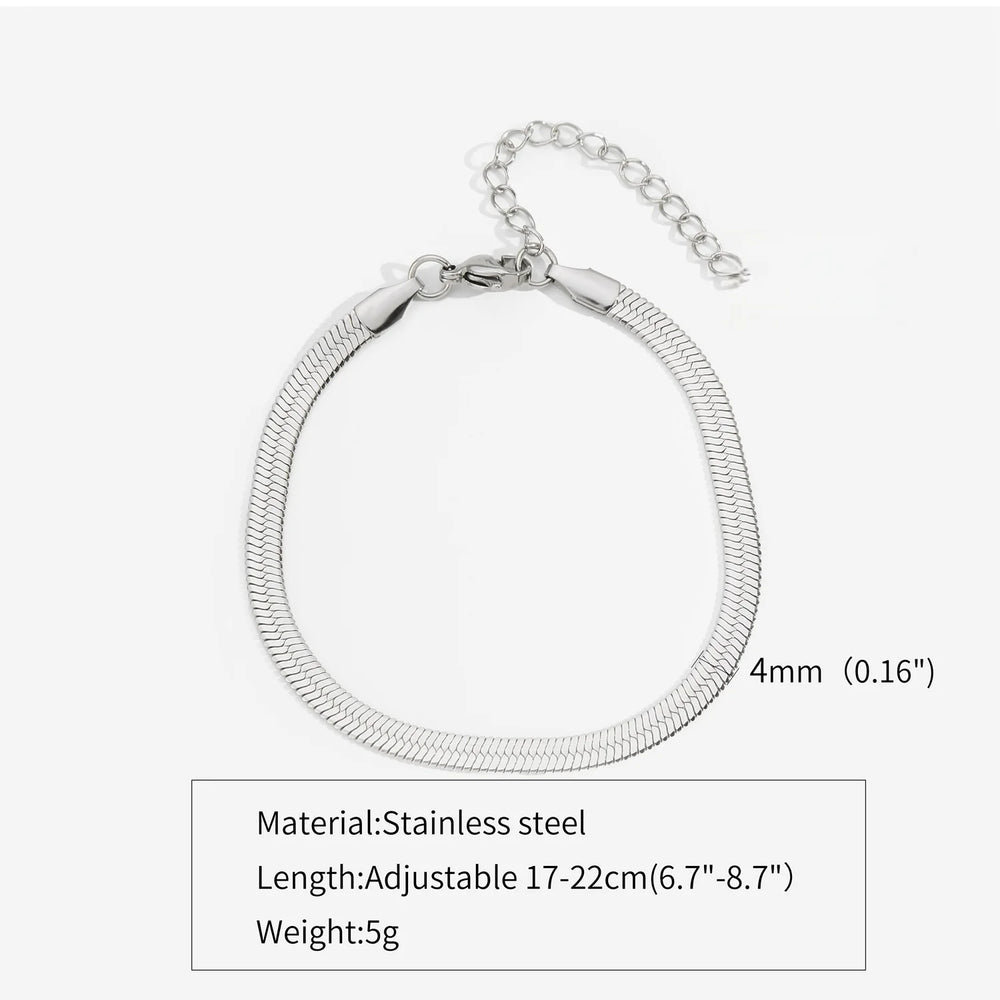 3mm Silver Color Stainless Steel Flat Chain Bracelet Simple Bracelet For Men Retro Je lifestyle view