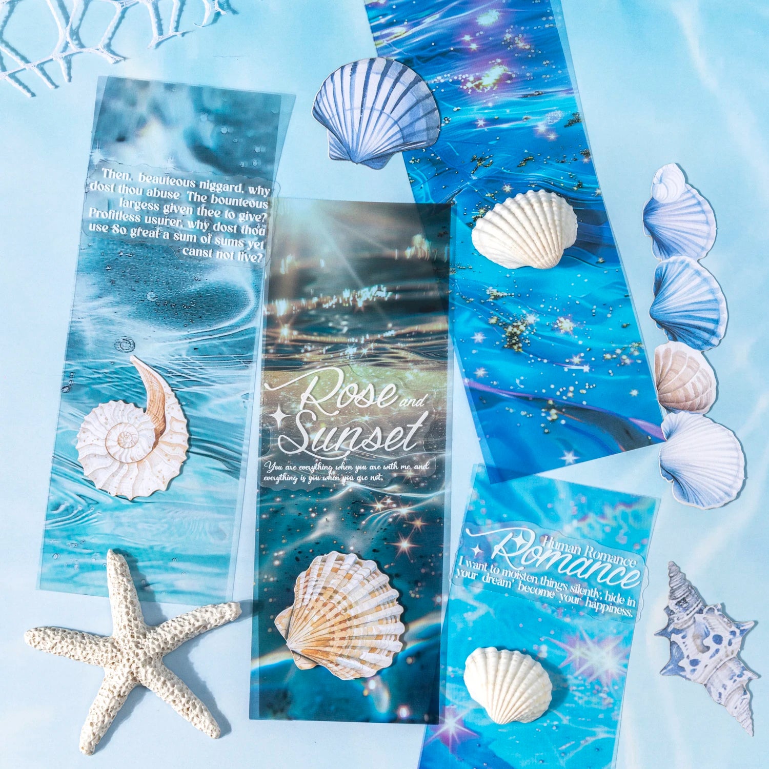 25 Sheets Blue Ocean Theme Dual Texture Sticker Pack | Scrapbook and Journal Decor Set detail view