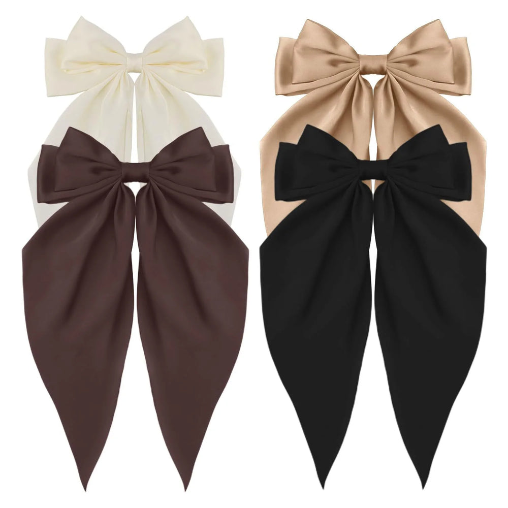 Korean Accessories Hair Clips for Women Girls Big Bowknot Solid Satin Long Ribbon Bow alternate view