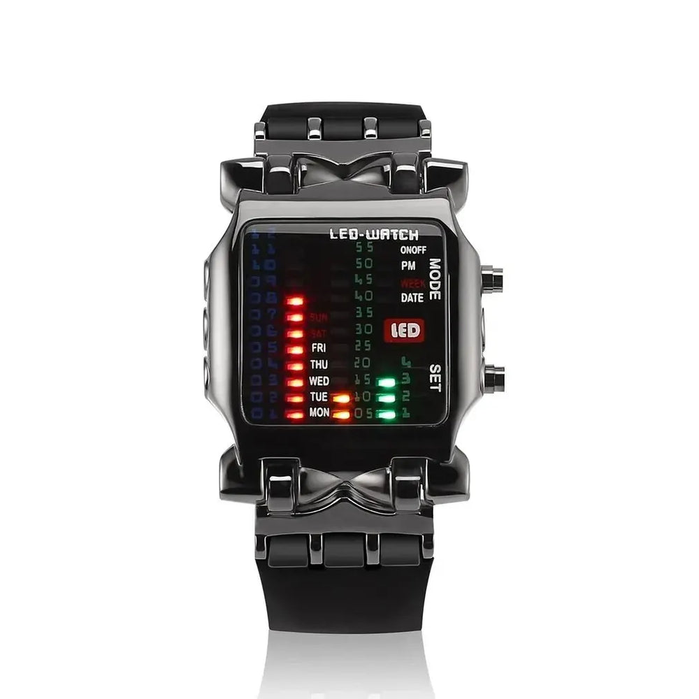 Binary Led Watch Creative Waterproof Business Electronic Watch Mens Trend Luminous additional angle