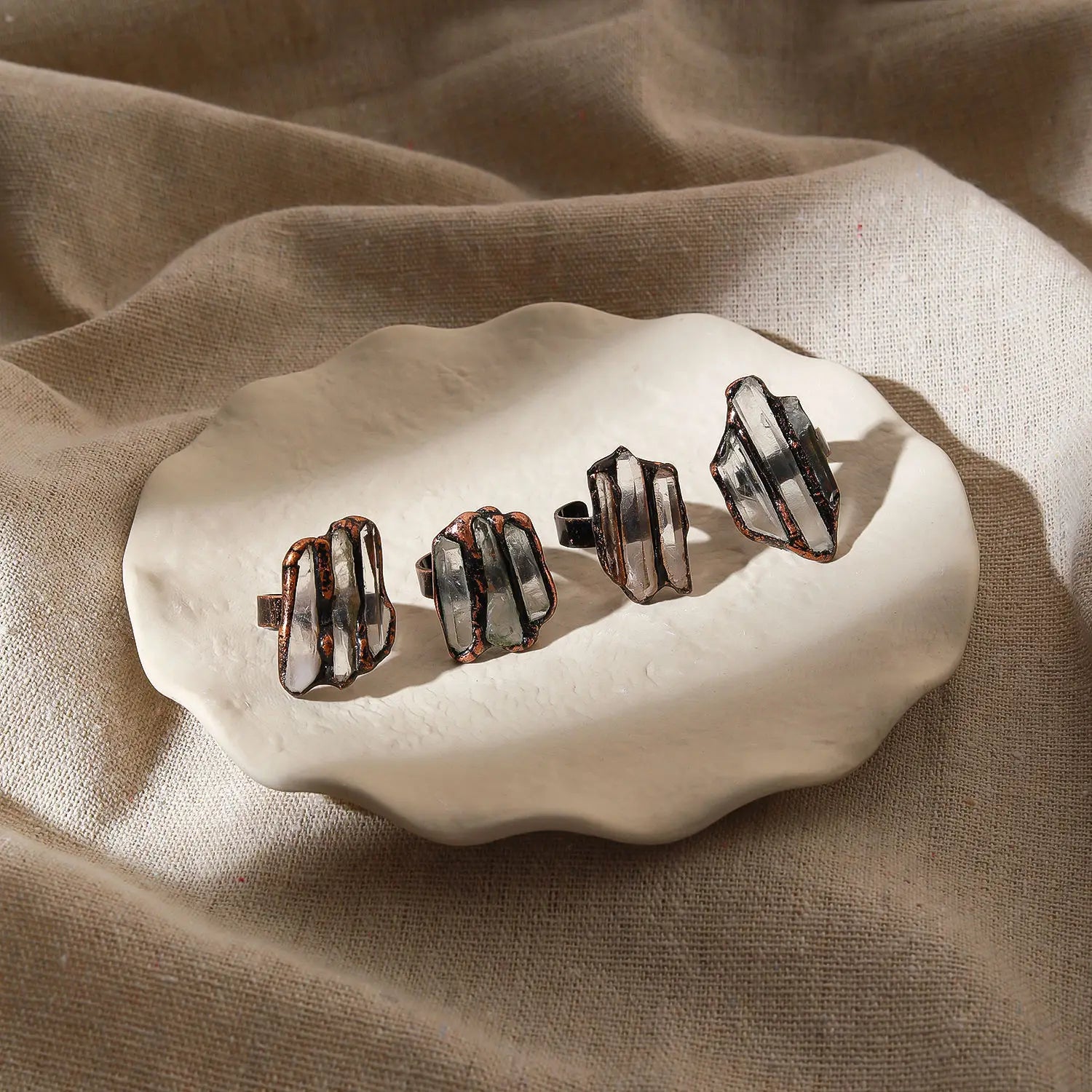 Irregular White Quartz Point Beads Bronze Handmade Rings Jewelry Women Natural Stone alternate view