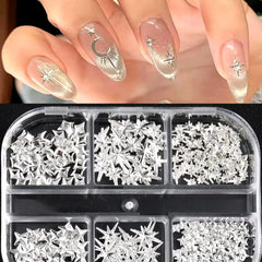 6/12Grids Gold Star Moon Metallic Rivet 3D Nail Charms Alloy Sun Moon Starlight Rhinesto detail view