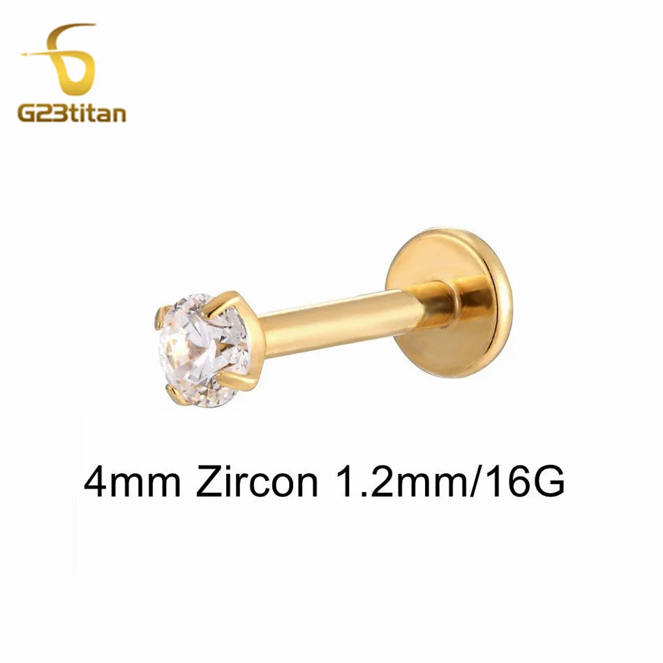 16G 18G Titanium Labret Stud Nose Ring | Zircon Internally Threaded Body Jewelry for Tra detail view