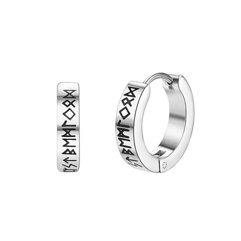 Viking Rune Hoop Earrings | Stainless Steel Norse Jewelry for Men and Women alternate view