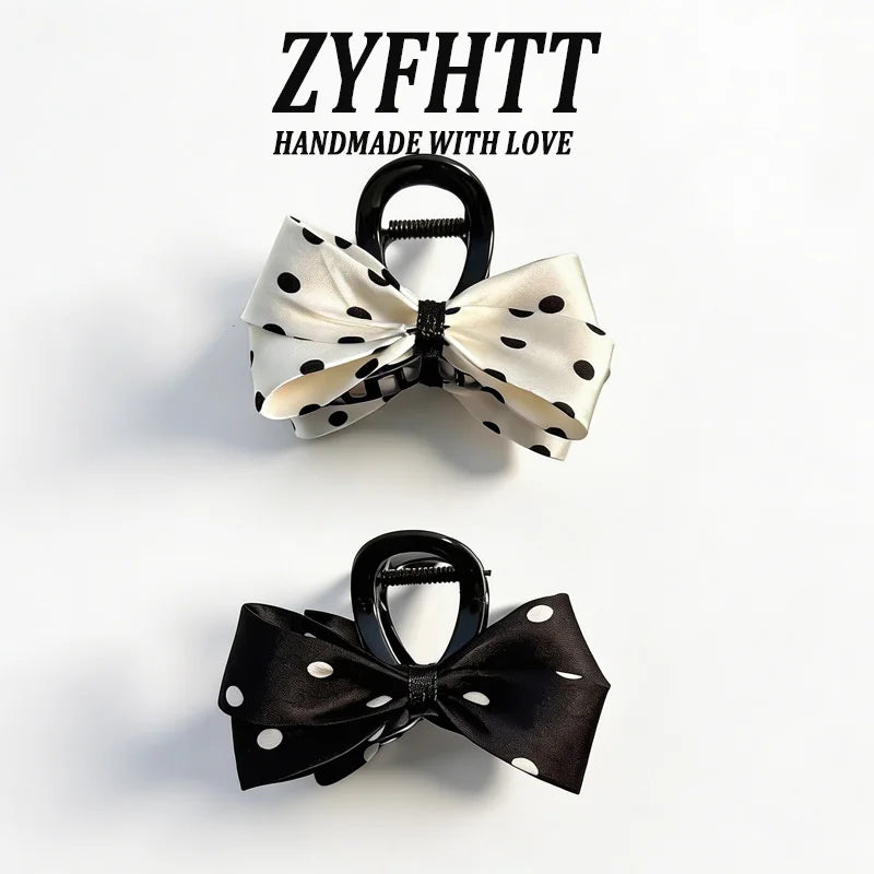 1/2pcs ZYFHTT Classic Black White Polka Dot Bow Hair Clip Claw for Women Elegant Shark Clip Fashion Girl Ponytail Hair Clamp