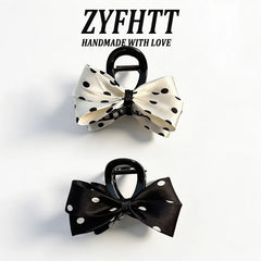 1/2pcs ZYFHTT Classic Black White Polka Dot Bow Hair Clip Claw for Women Elegant Shark Clip Fashion Girl Ponytail Hair Clamp