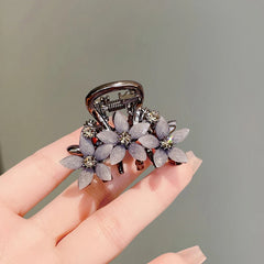 Rhinestone Glazed Flower Hair Clip Black Color High-end Half-tied Hair Claw Back Head Women's Exquisite Hair Accessories