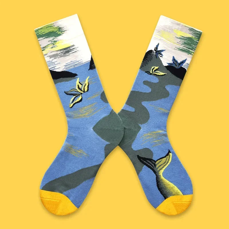 1 Pair Canvas Lattice Plant Art Funny Socks Women Novelty Abstract Cute Socks Women Ja close-up view