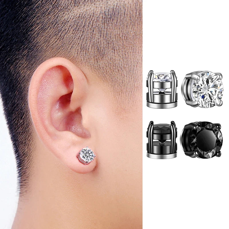 1/16 Pairs Magnetic Stud Earrings Men Stainless Steel Non-Piercing Cross Dangle Hoop Ear detail view