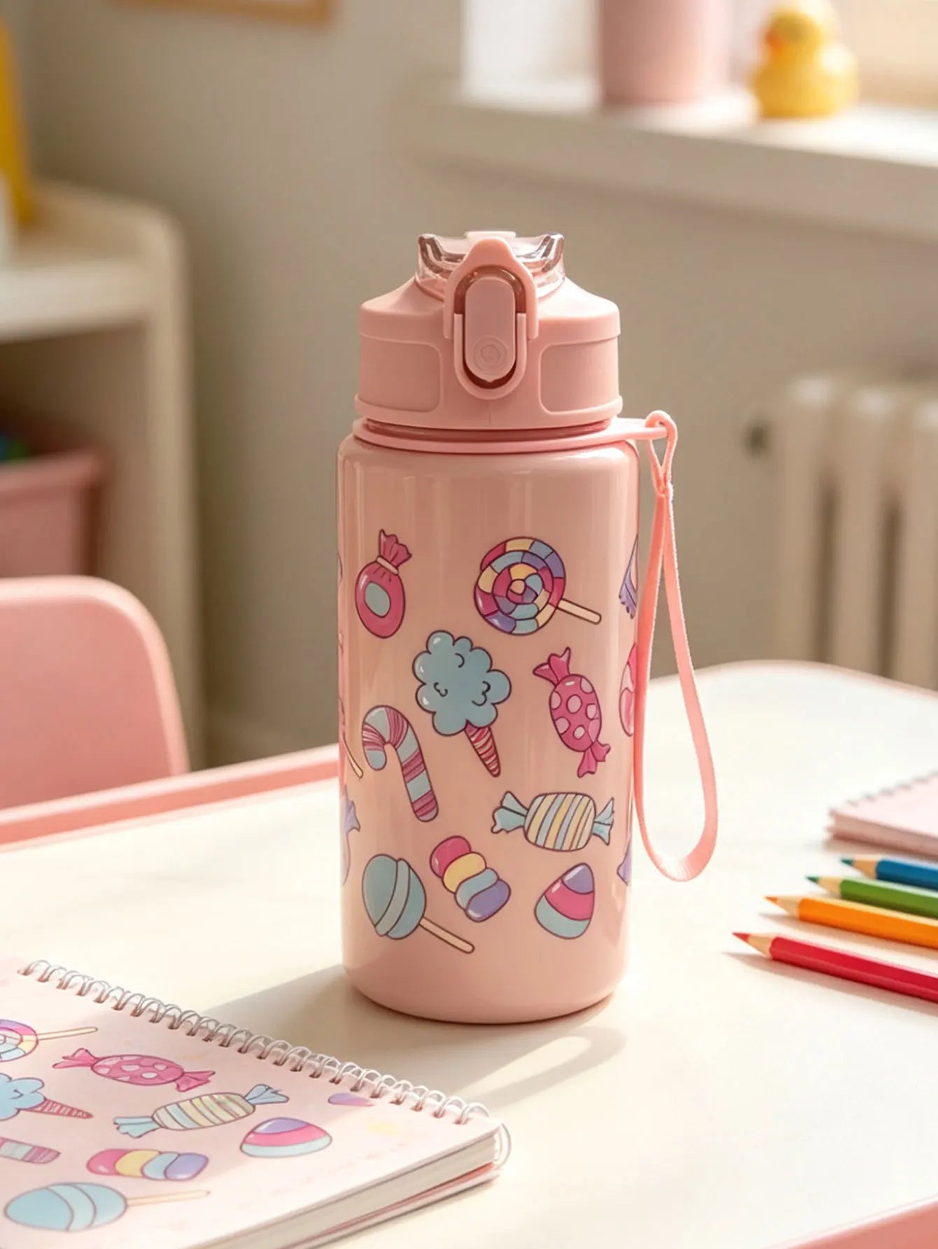 1 Piece 500ml (19 fl oz) Cartoon Printed Straw Cup, Summer Plastic Water Bottle, BPA lifestyle view