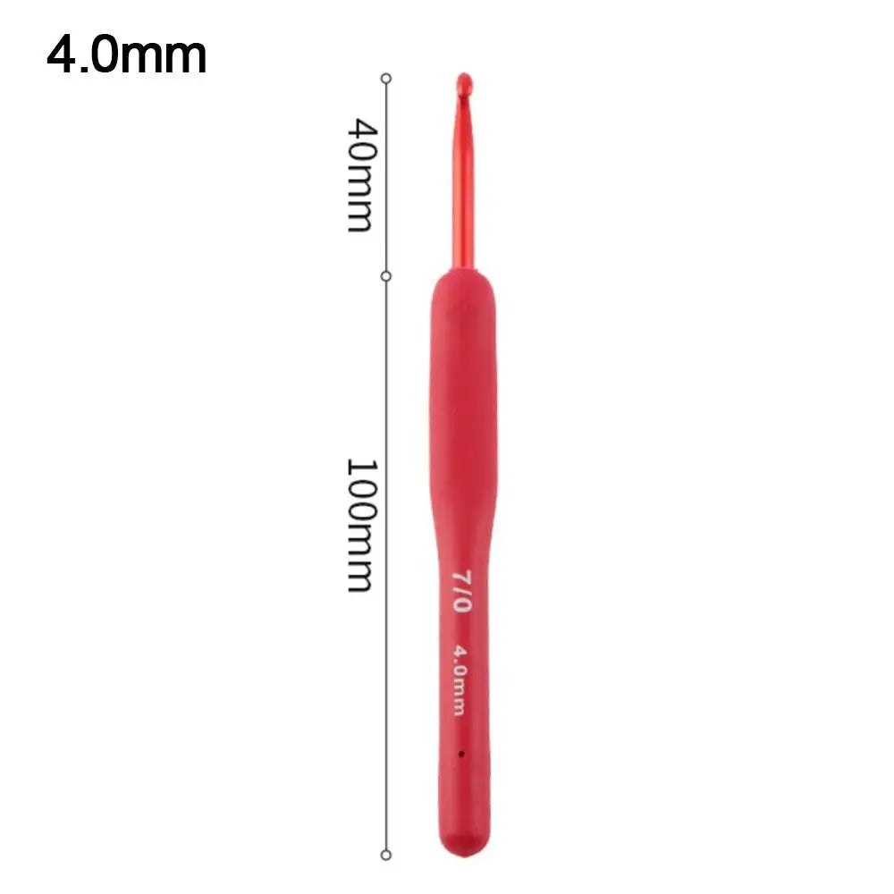 1Pcs Red Crochet Hook Silicone Handle Aluminum Hand Knitting Needles Crocheting Weave close-up view