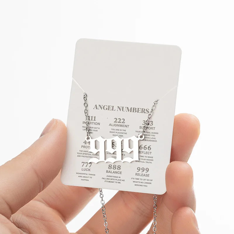 Stainless Steel Angel Number Lucky Numbers Necklaces 111 222 333 444 555 777 888 999 666 detail view