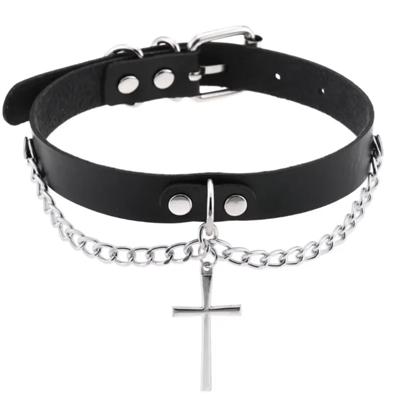 Pink Harajuku Gothic Spike Rivet Star Necklaces Collares Hip Hop Rock Black Bowknot P lifestyle view
