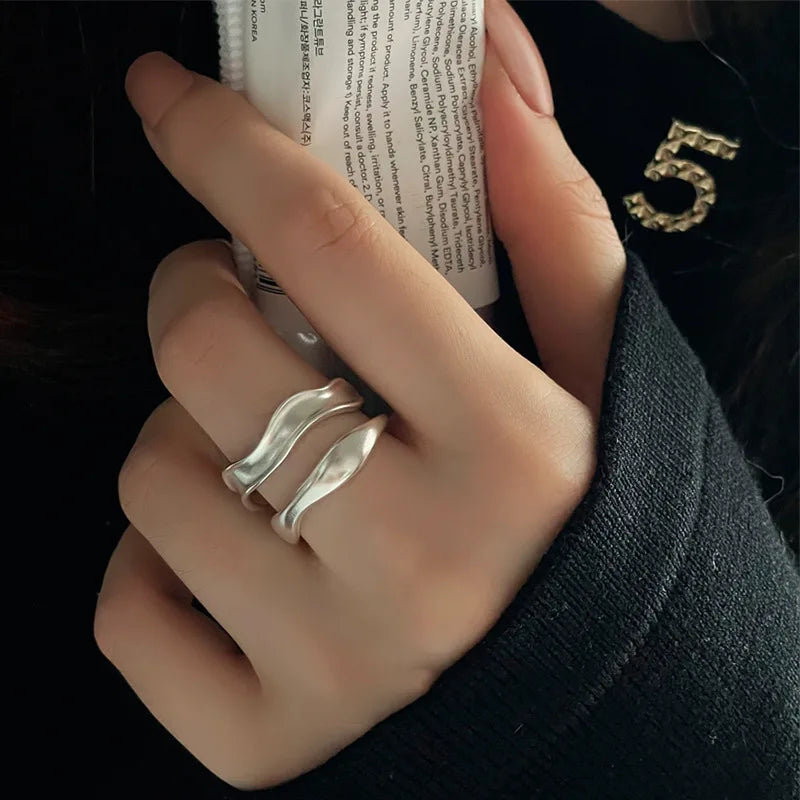 VENTFILLE 925 Sterling Silver Geometric Multilayer Round Bead Ring Female Fashion Punk close-up view