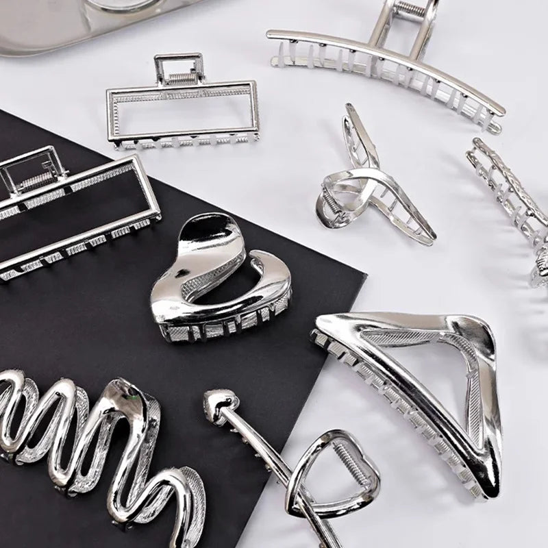 Vintage Silver Geometric Metal Hair Claw For Women Girls Long Hair Holder Headband Hair Claw Clip Fa