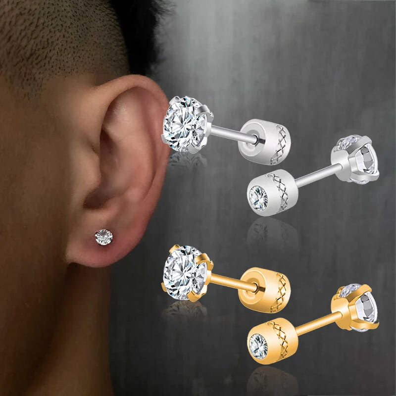 1Pair Stainless Steel Crystals Stud Earrings | Classic Screw-Back Jewelry additional angle