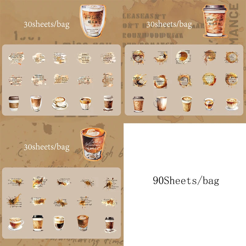 Mr Paper 90 Pieces Coffee Freedom Series PET Waterproof Sticker Pack | Creative Scrapboo detail view