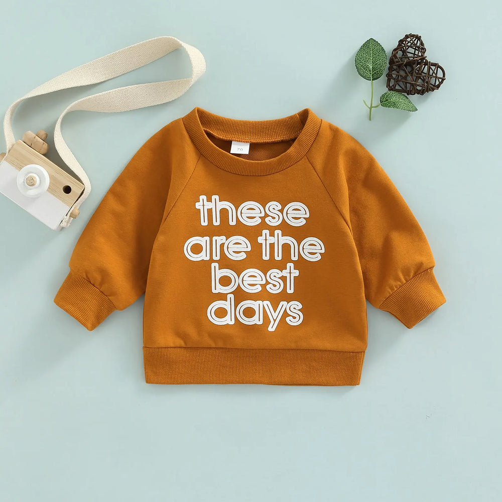 Baby Long Sleeve Letter Print Sweatshirt | Soft Cotton Blend Pullover for Girls lifestyle view