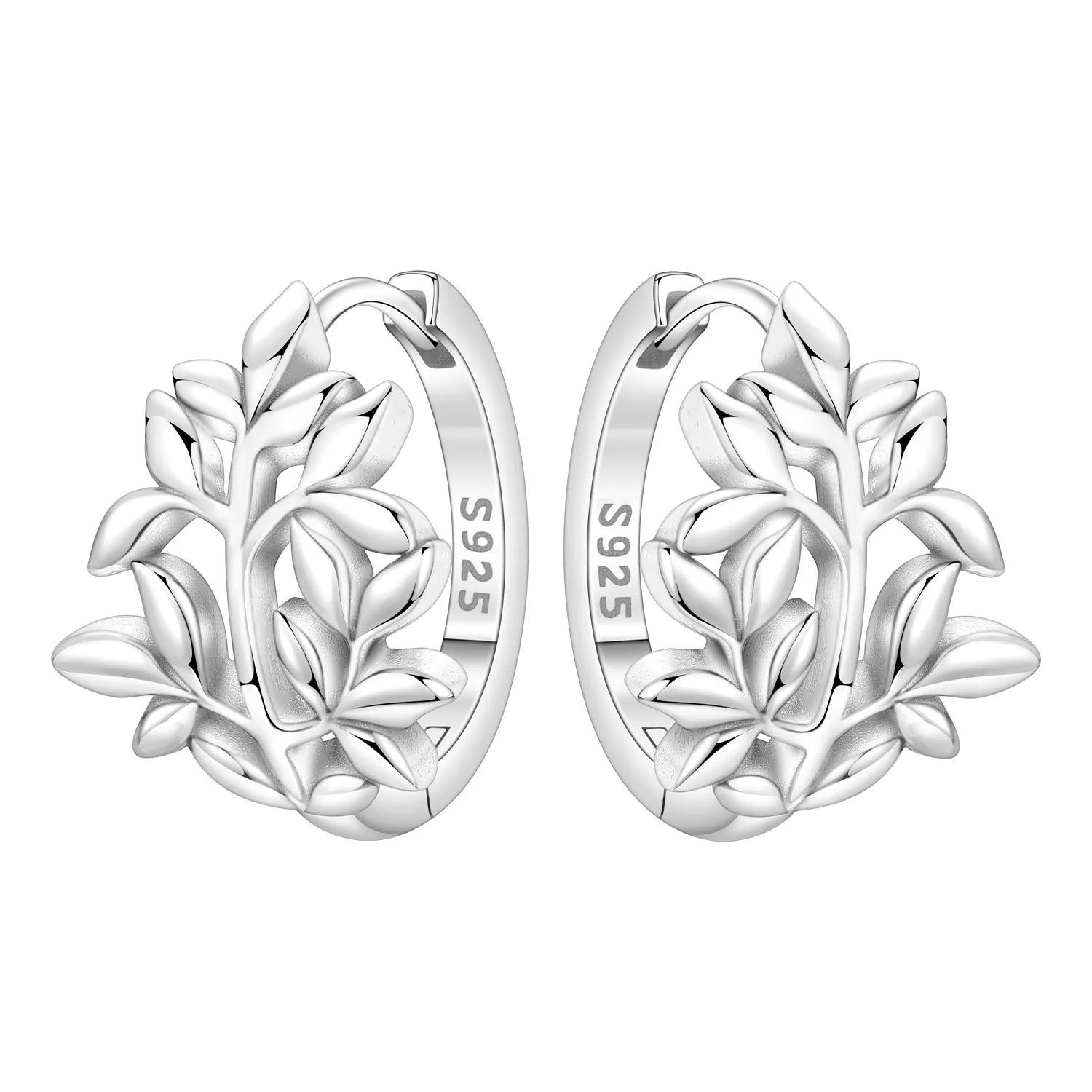 925 Sterling Silver Purple Flowers Plants Leaf Series Blue Iris Flower Earring Hoop E lifestyle view
