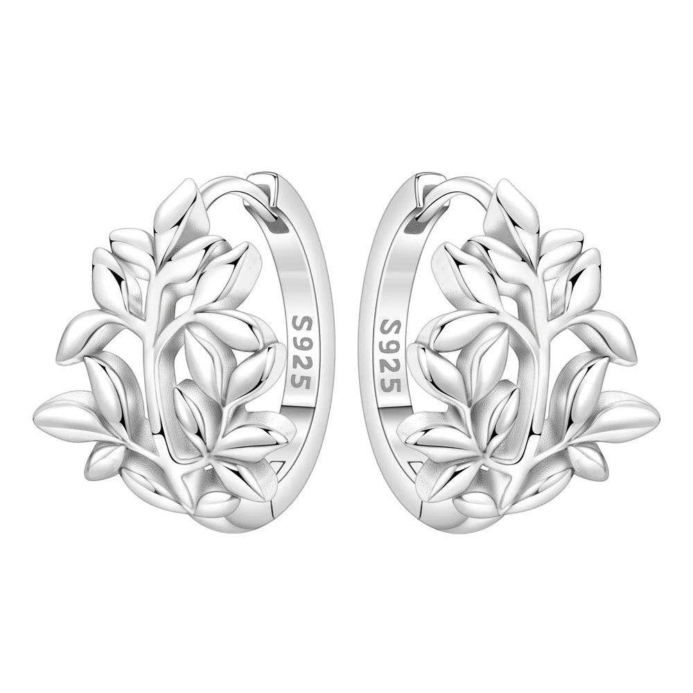 925 Sterling Silver Purple Flowers Plants Leaf Series Blue Iris Flower Earring Hoop E lifestyle view