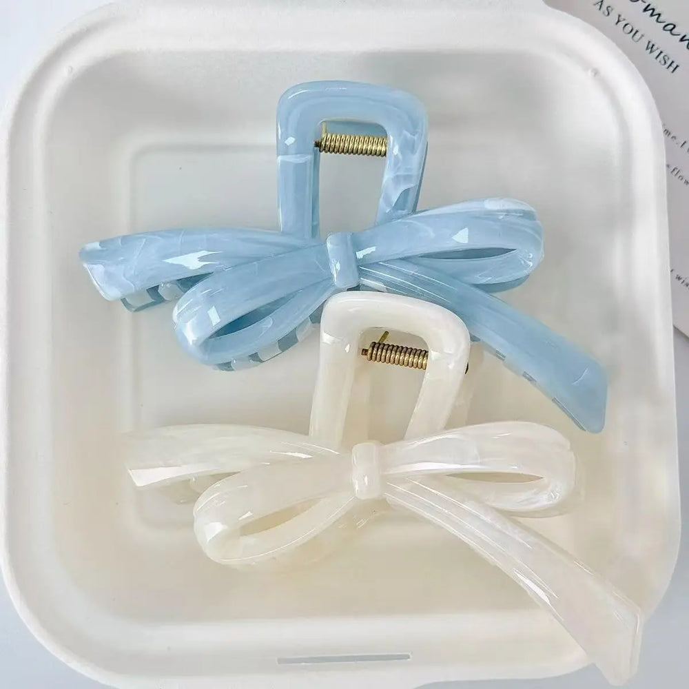 Fashion Blue White Bowknot Large Hair Claw Clip Women Korean Acrylic Hair Clamp Hairpin Ponytail Cli
