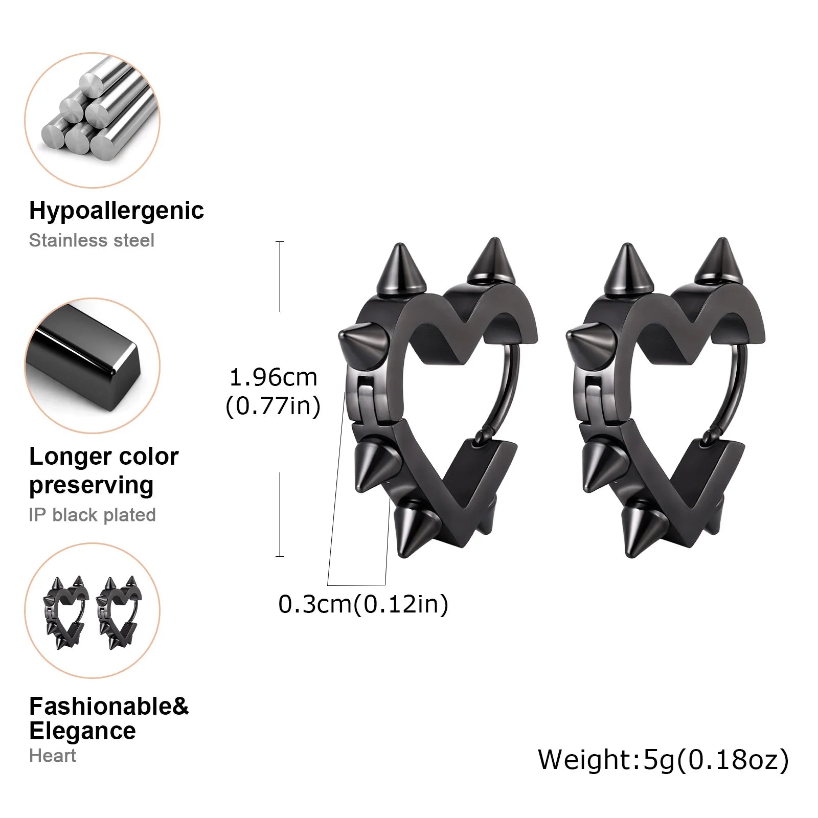 Exaggerated Spike Rivet Heart Stud Earrings | Stainless Steel Goth Punk Jewelry lifestyle view