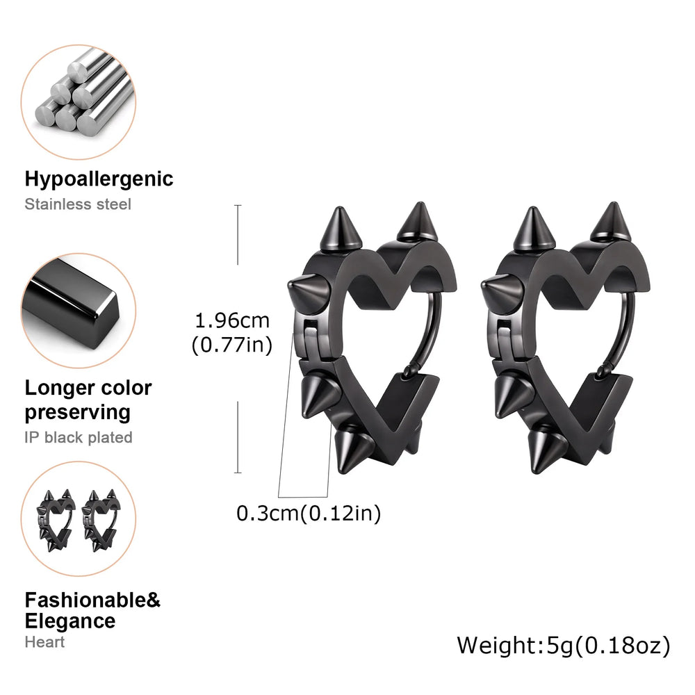 Exaggerated Spike Rivet Heart Stud Earrings | Stainless Steel Goth Punk Jewelry lifestyle view