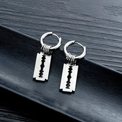 Vintage Razor Hollow Drop Earrings | Stainless Steel Punk Dangle Earrings for Men and Women