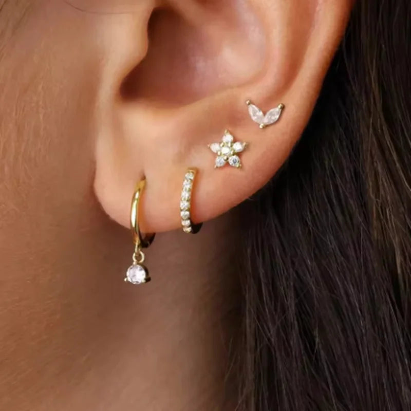 4Pcs Crystal Huggie Hoop Earring Set For Women Fashion Cartilage Piercing Earrings Hel close-up view