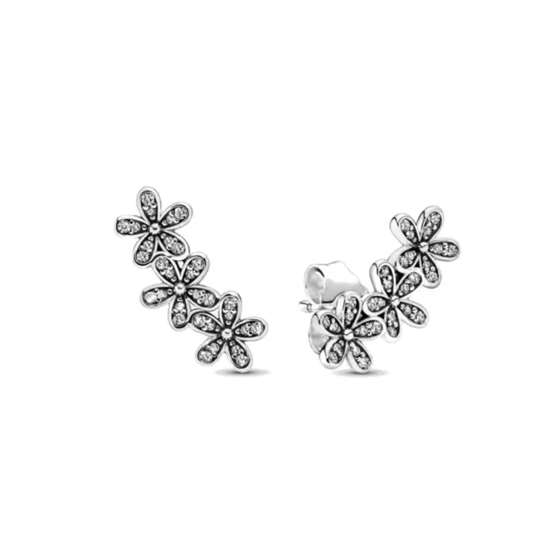 925 Silver Heart Snowflake Moon Earrings | Fine Stud Earrings for Women close-up view