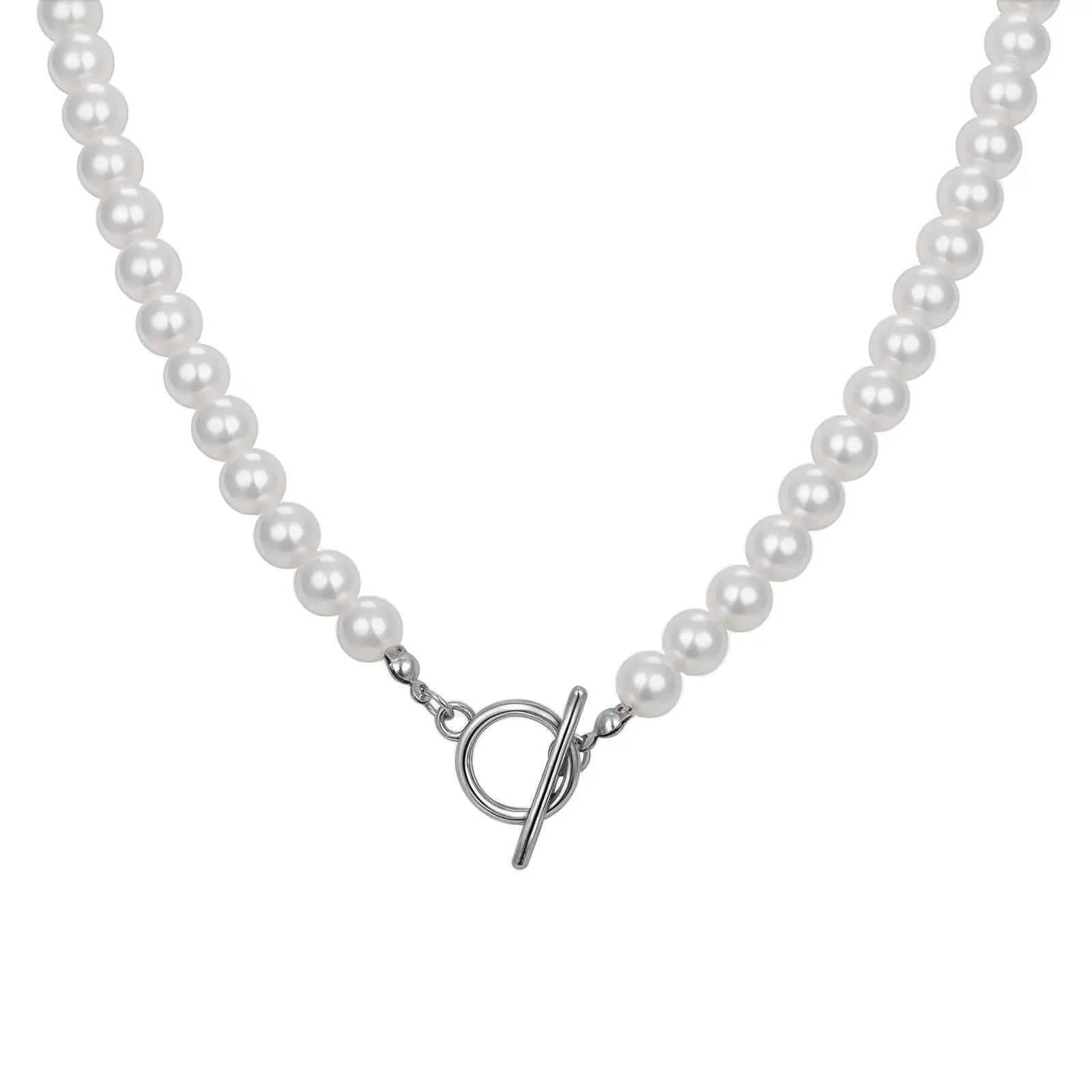 8mm Pearl Necklace for Men Women,White Imitation Pearl Beaded Collar,Casual Jewelry G alternate view