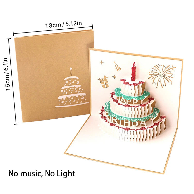 3D Music Light Birthday Card | Pop Up Cake Musical Greeting with Envelope additional angle