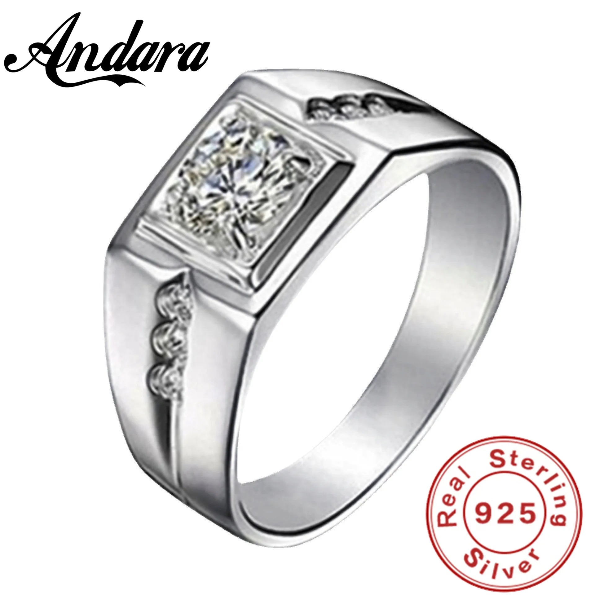 Luxury 925 sterling silver inlaid zircon crystal men's ring 18K gold plated engagement jewelry gift