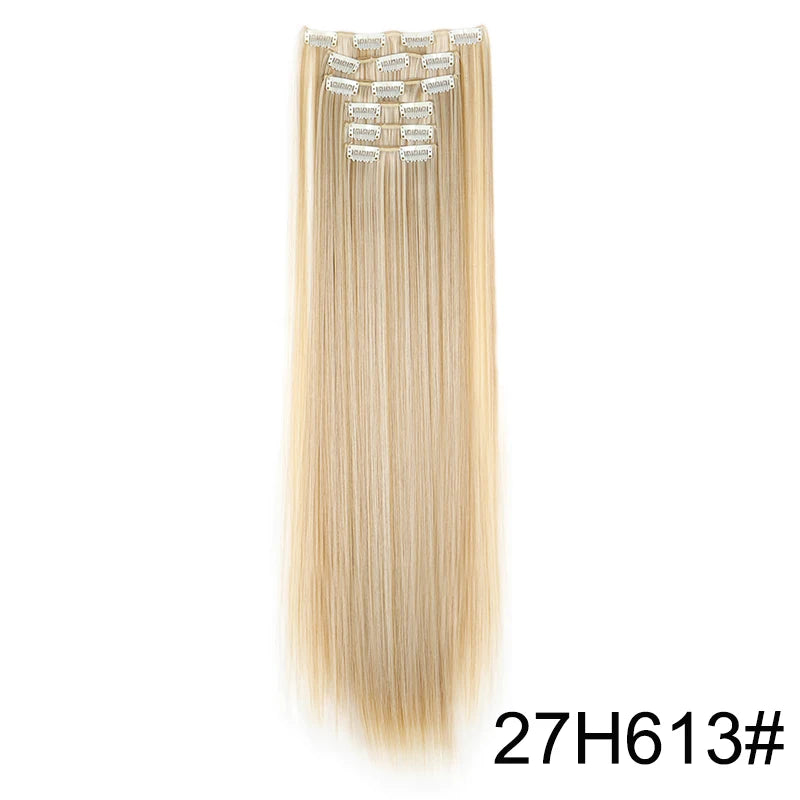 Synthetic 24 Inch Clip In Hair Extensions | Long Straight Blonde Black Heat Resistant lifestyle view