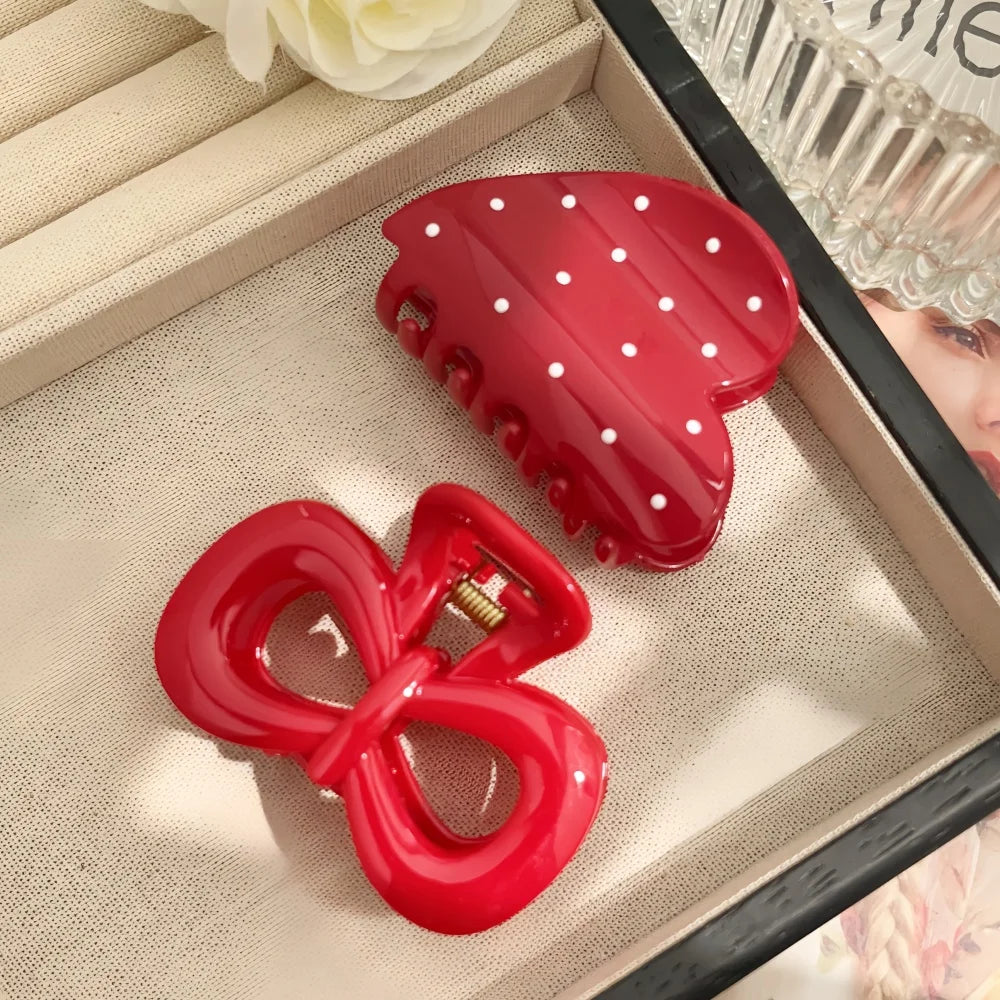 2pcs/set Hair Claw Clips for Women Girls Heart Bow Dots Leopard Large Small Crab Hairpin detail view